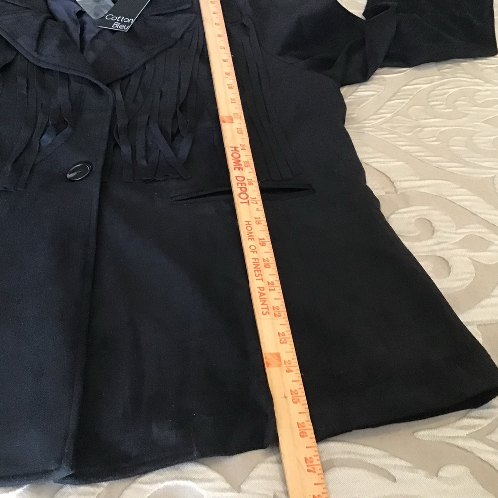 BLACK FAUX LEATHER JACKET, NWT, size Xlg. Fringed front and back - Picture 7 of 11